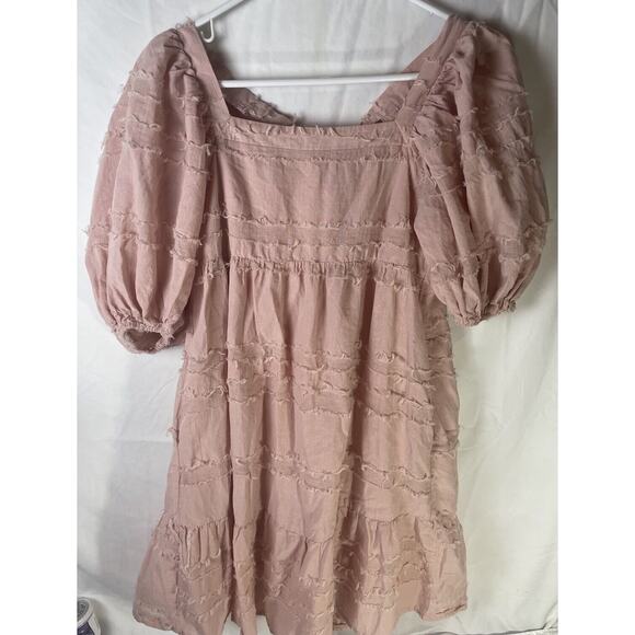 Altar'd State Dresses & Skirts - Altar’d State Distressed Pink Babydoll Mini Dress Size XS Ribbon Tie 3/4 Sleeves